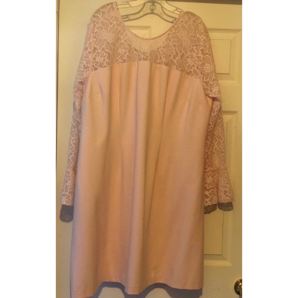 Lane Bryant Pink dress with lace bell sleeves